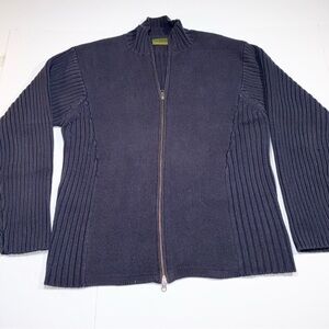 Timberland Men's Full Zip Mock neck 100% Cotton Sweater Jacket XL Navy Blue